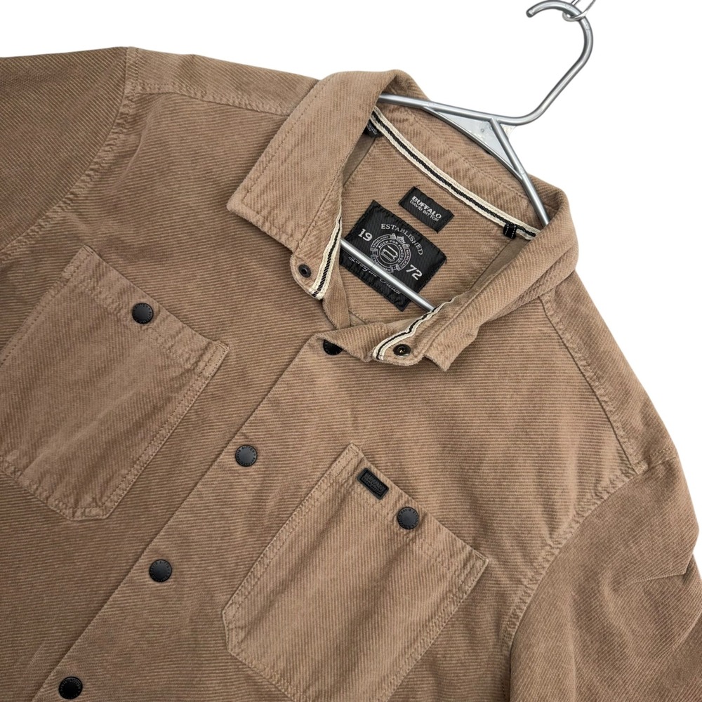 Buffalo David Bitton Corduroy Shirt Jacket Mens L Tan Brown Snap Front Pocket